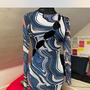 Chic Swirl Pattern Long Sleeve Dress